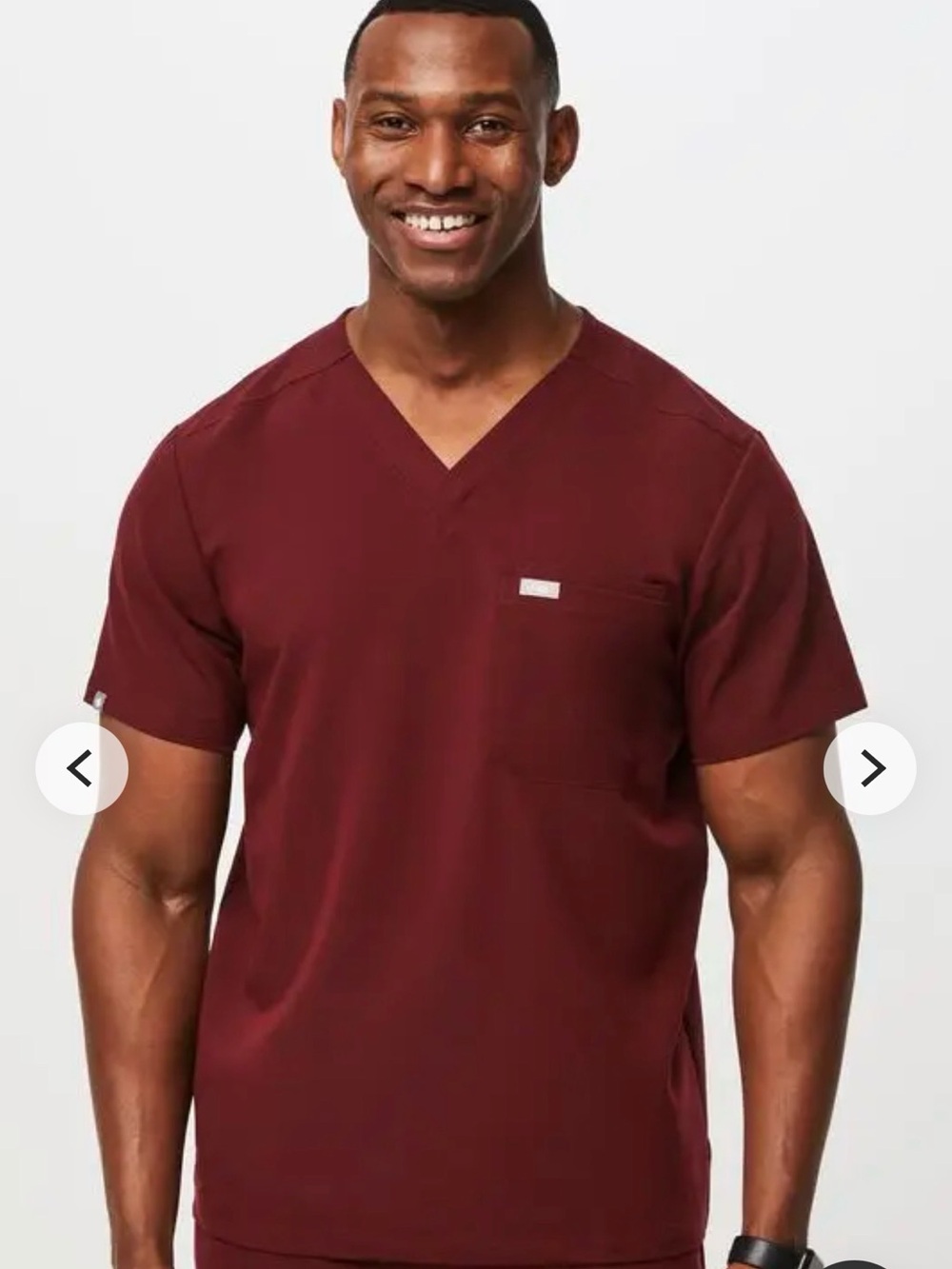 Figs Men's V-Neck Scrub Top in Wine